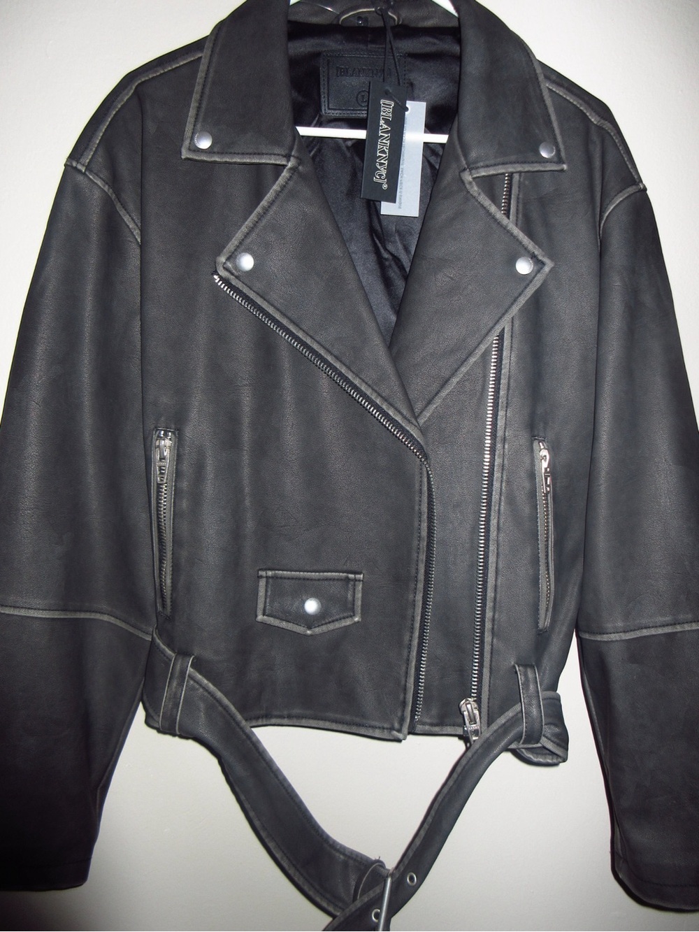 Blank NYC Black Leather Jacket with Belted Waist
